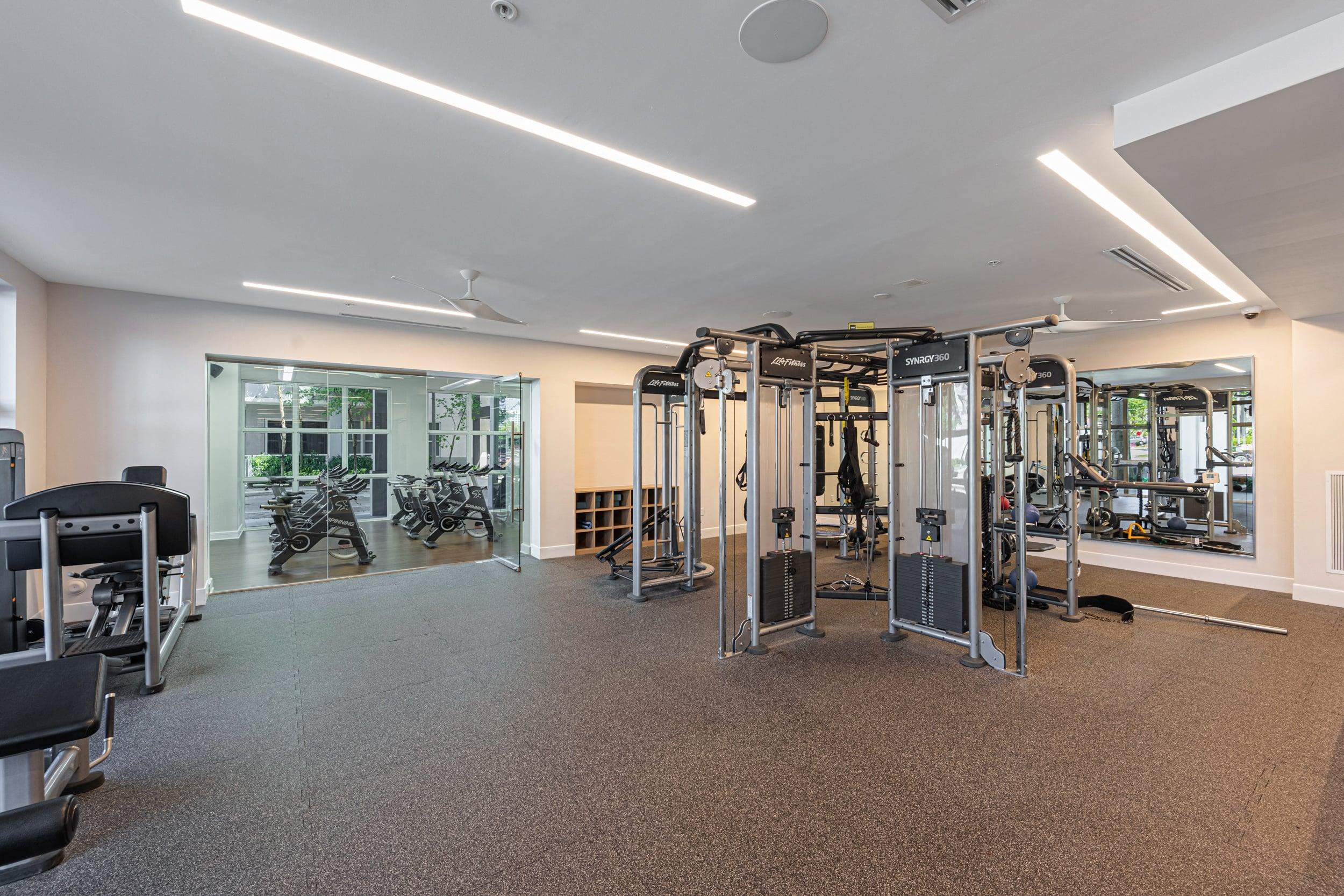 the preserve at ballantyne commons fitness room with weights and cardio equipment