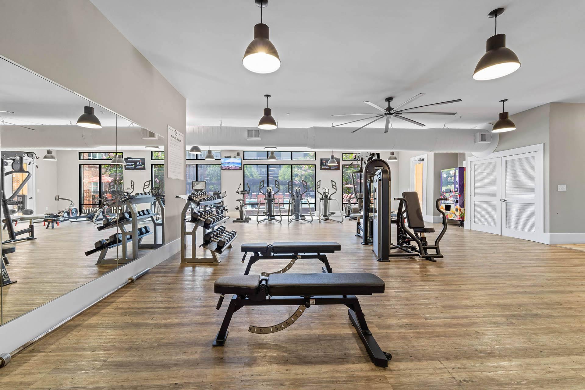 the gym at the flats at big tex apartments